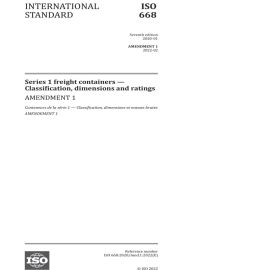 ISO 668:2020/Amd1:2022 Amendment 1: Series 1 freight containers - Classification, dimensions and ratings - Amendment 1 Cover Image