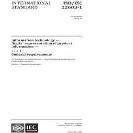 ISO/IEC 22603-1:2021 Information technology - Digital representation of product information - Part 1: General requirements Cover Image