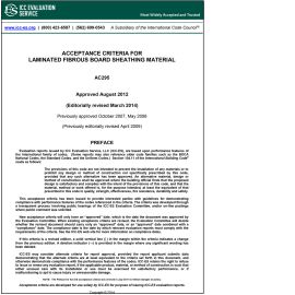 AC295 Laminated Fibrous Board Sheathing Material—Approved Aug 2012, editorially revised March 2014 cover image